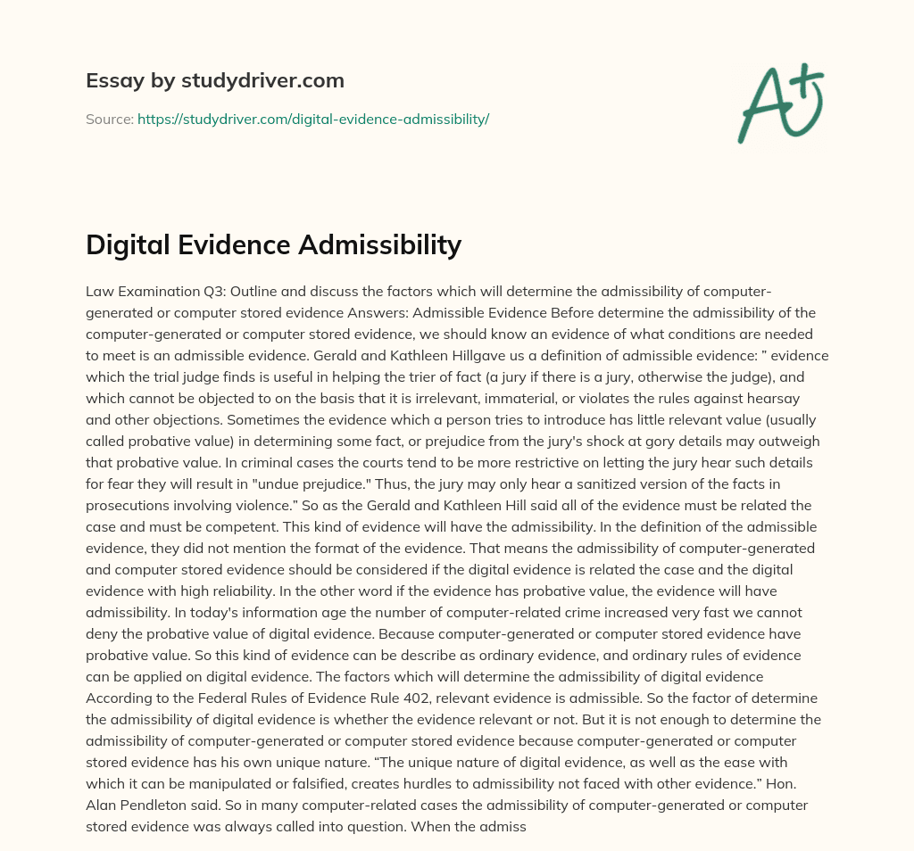 Digital Evidence Admissibility essay