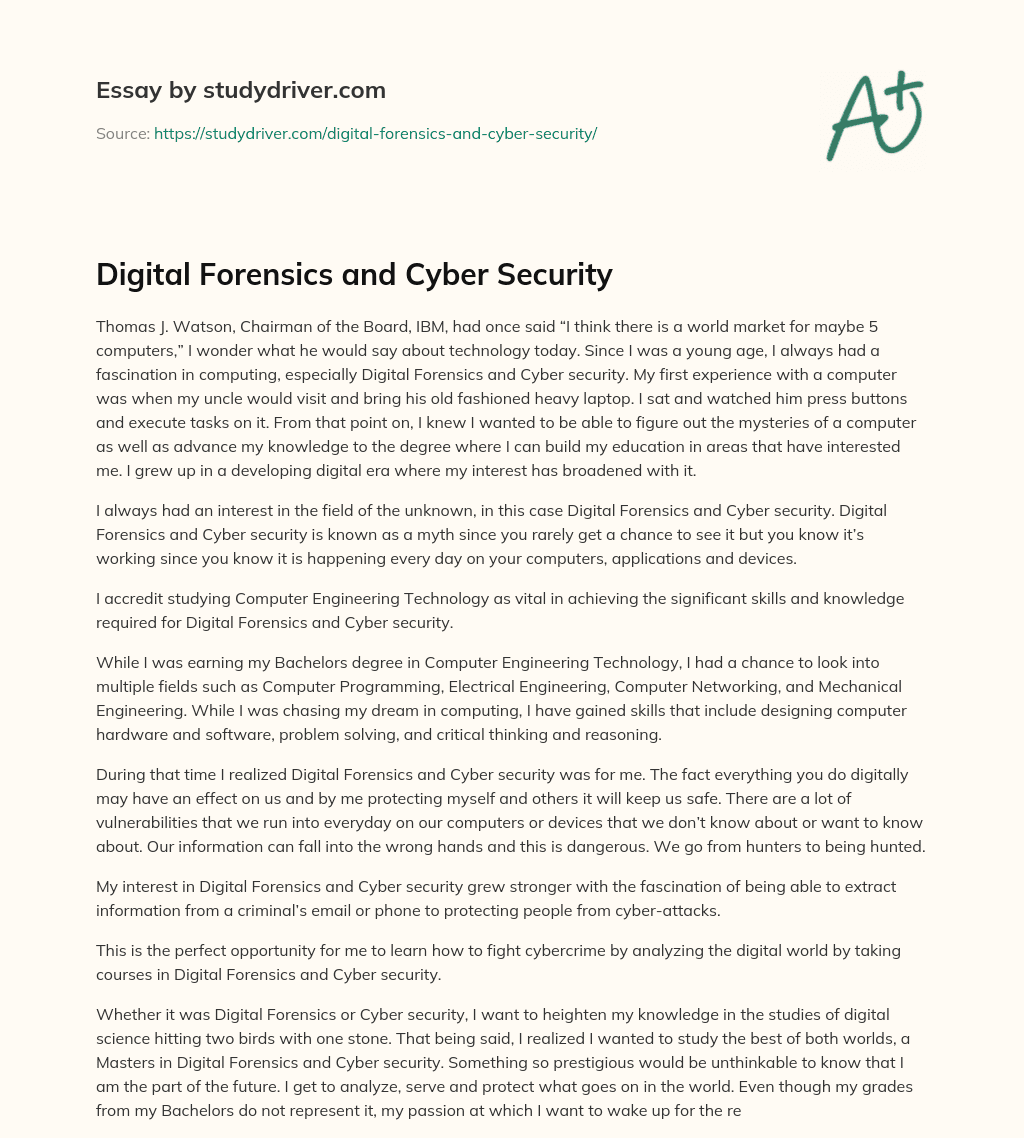 Digital Forensics and Cyber Security essay
