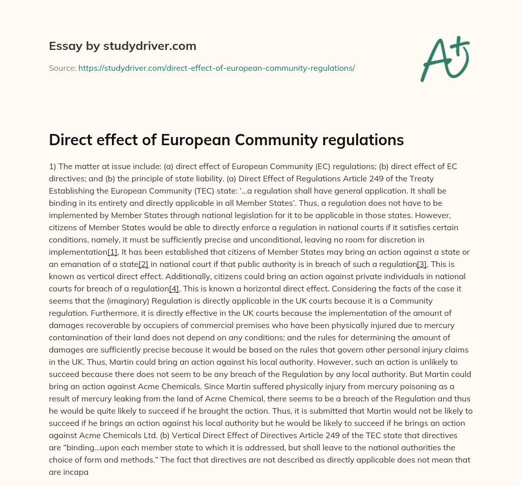 Direct Effect of European Community Regulations essay