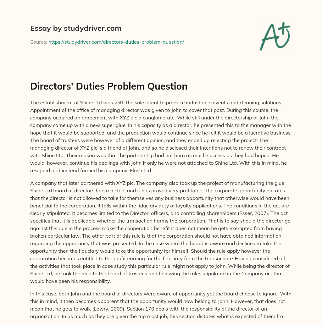 Directors’ Duties Problem Question essay