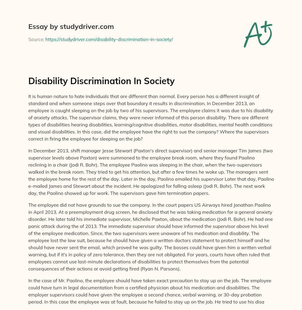 Disability Discrimination in Society essay