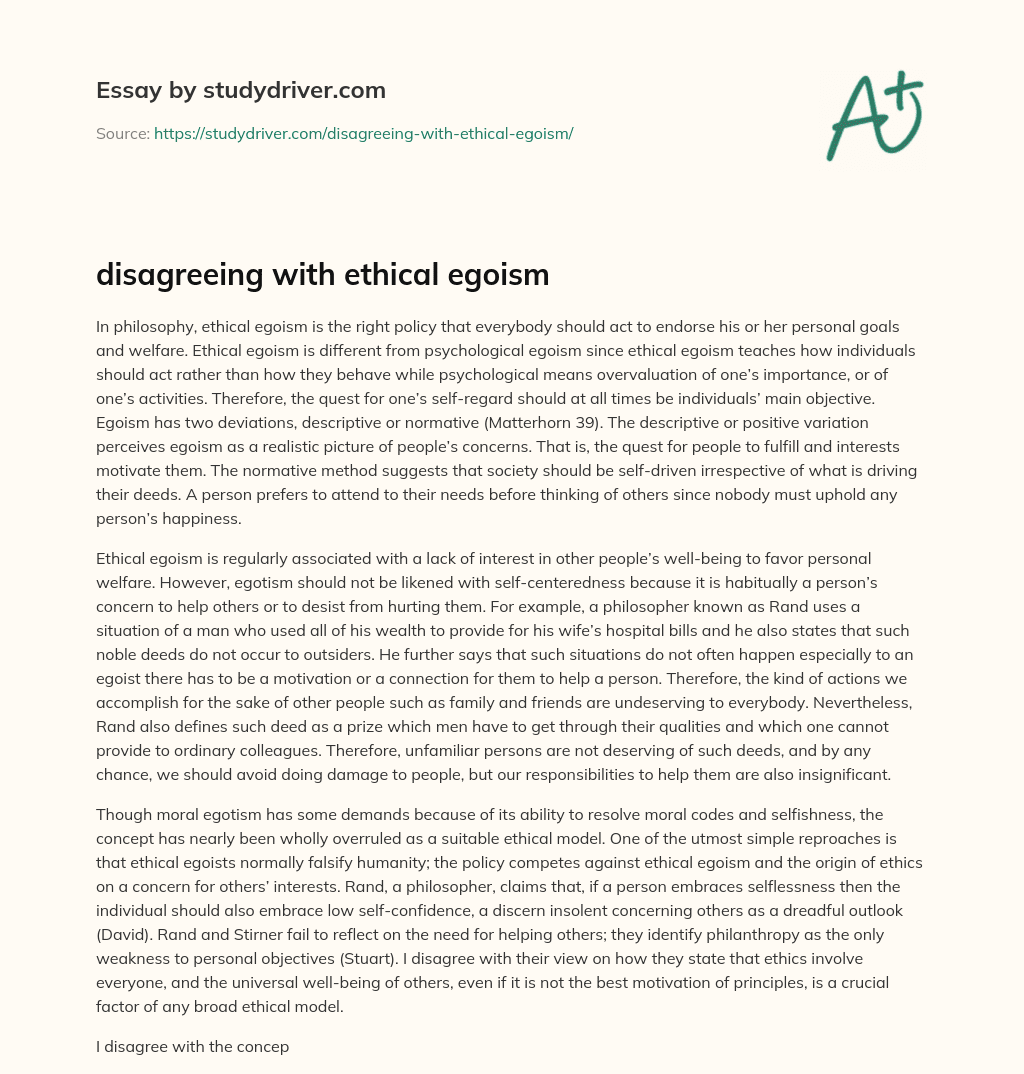 Disagreeing with Ethical Egoism essay
