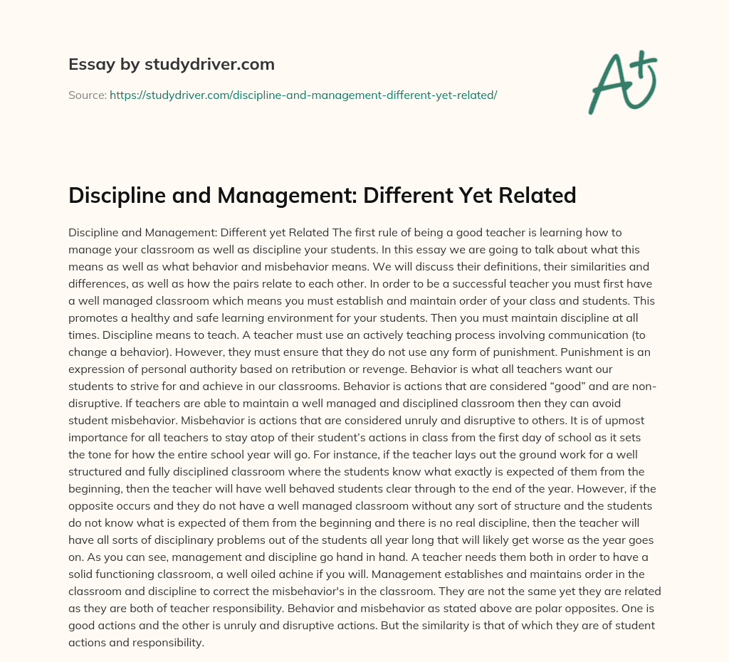 Discipline and Management: Different Yet Related essay