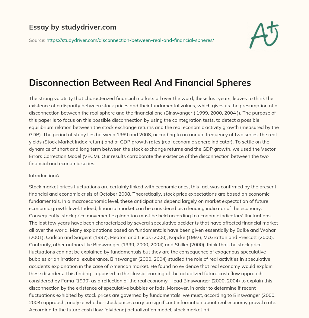 Disconnection between Real and Financial Spheres essay