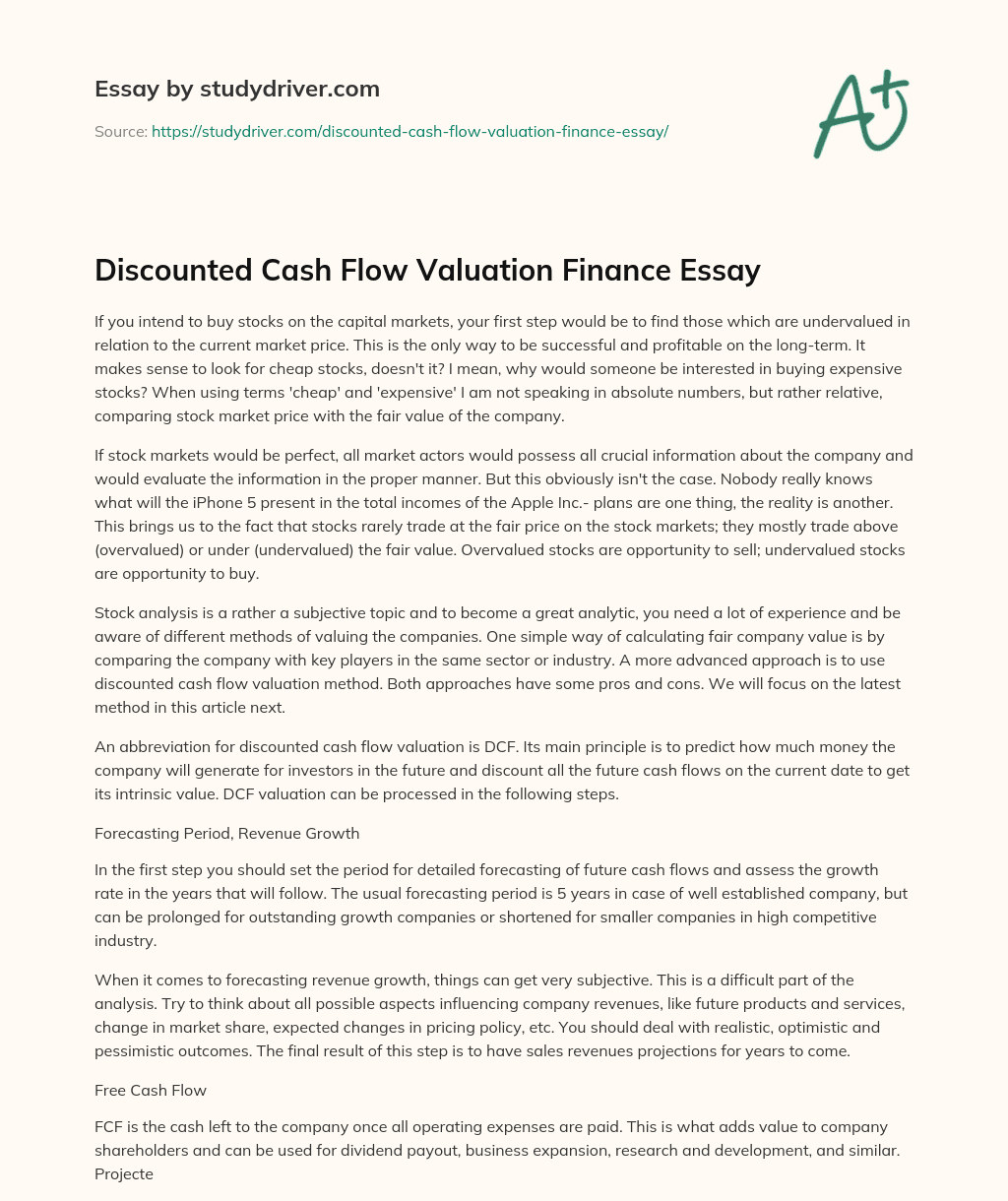Discounted Cash Flow Valuation Finance Essay essay