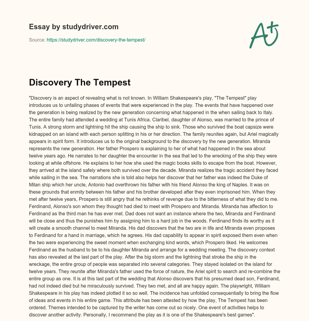 Discovery the Tempest essay