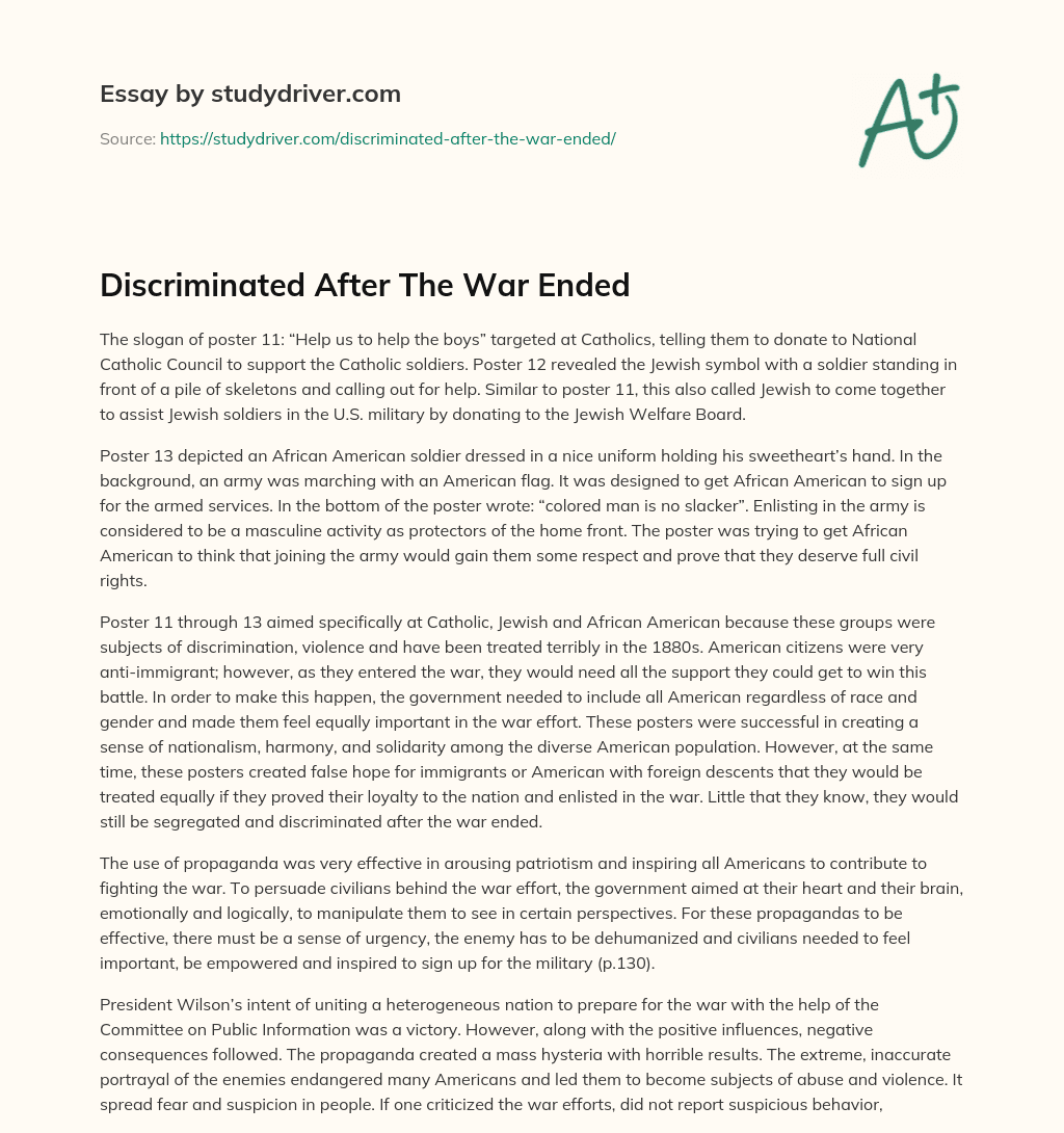 Discriminated after the War Ended essay
