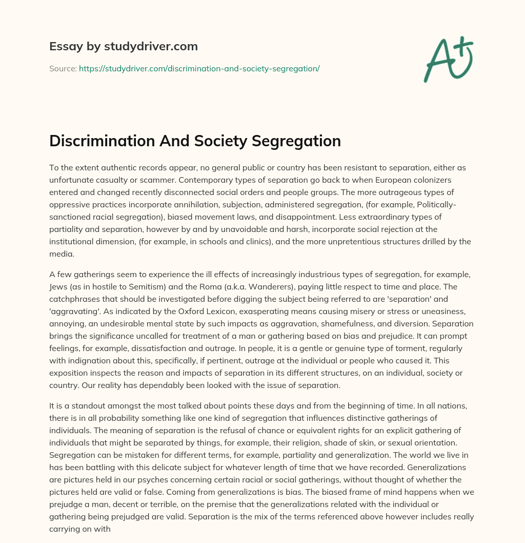 Discrimination and Society Segregation essay
