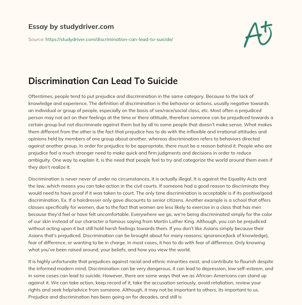 Discrimination Can Lead to Suicide essay