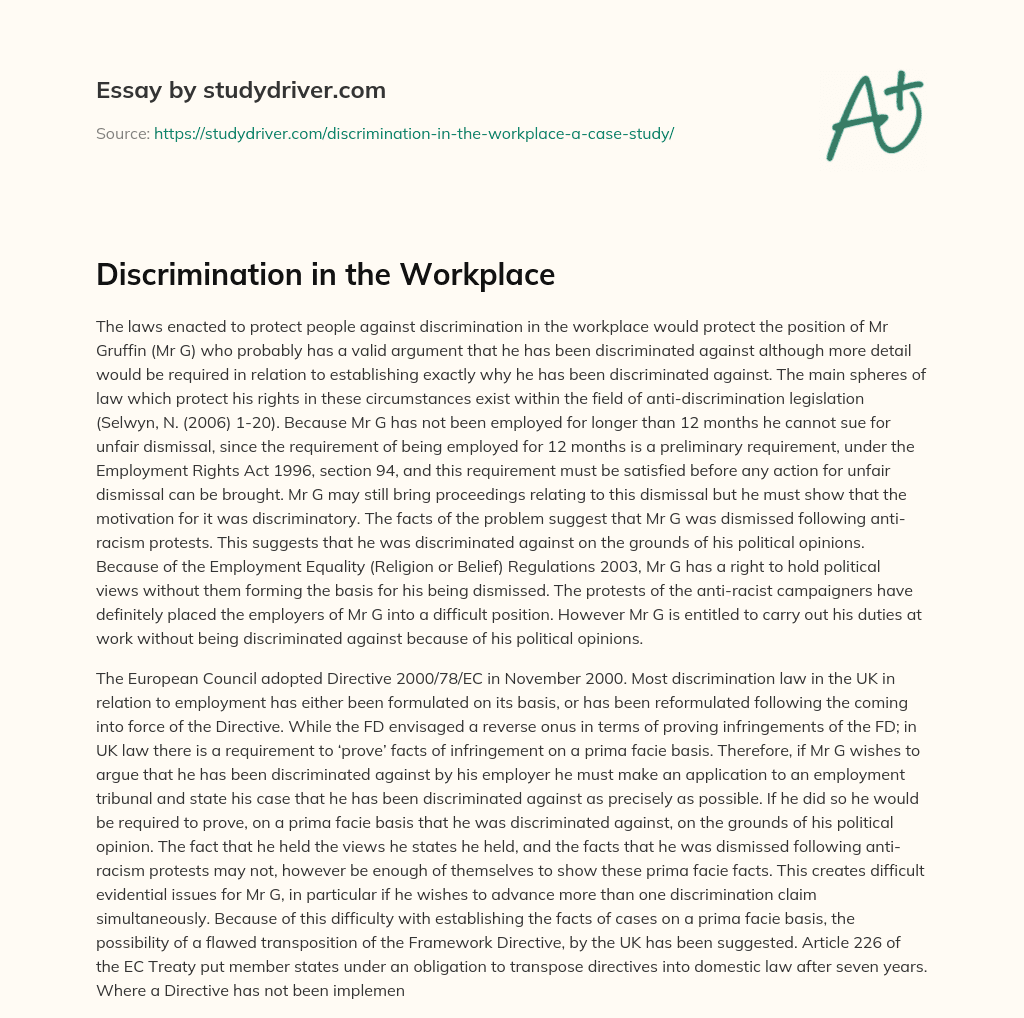 Discrimination in the Workplace essay