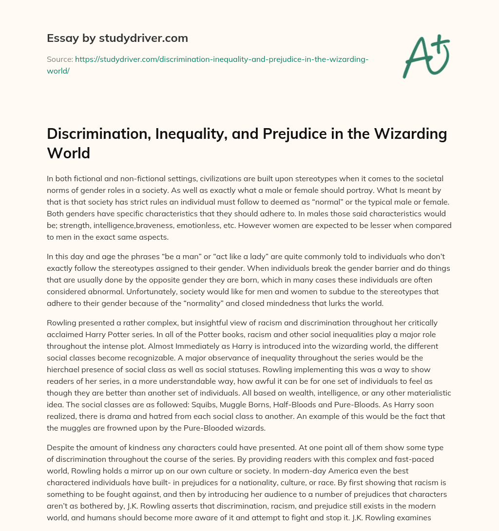 Discrimination, Inequality, and Prejudice in the Wizarding World essay