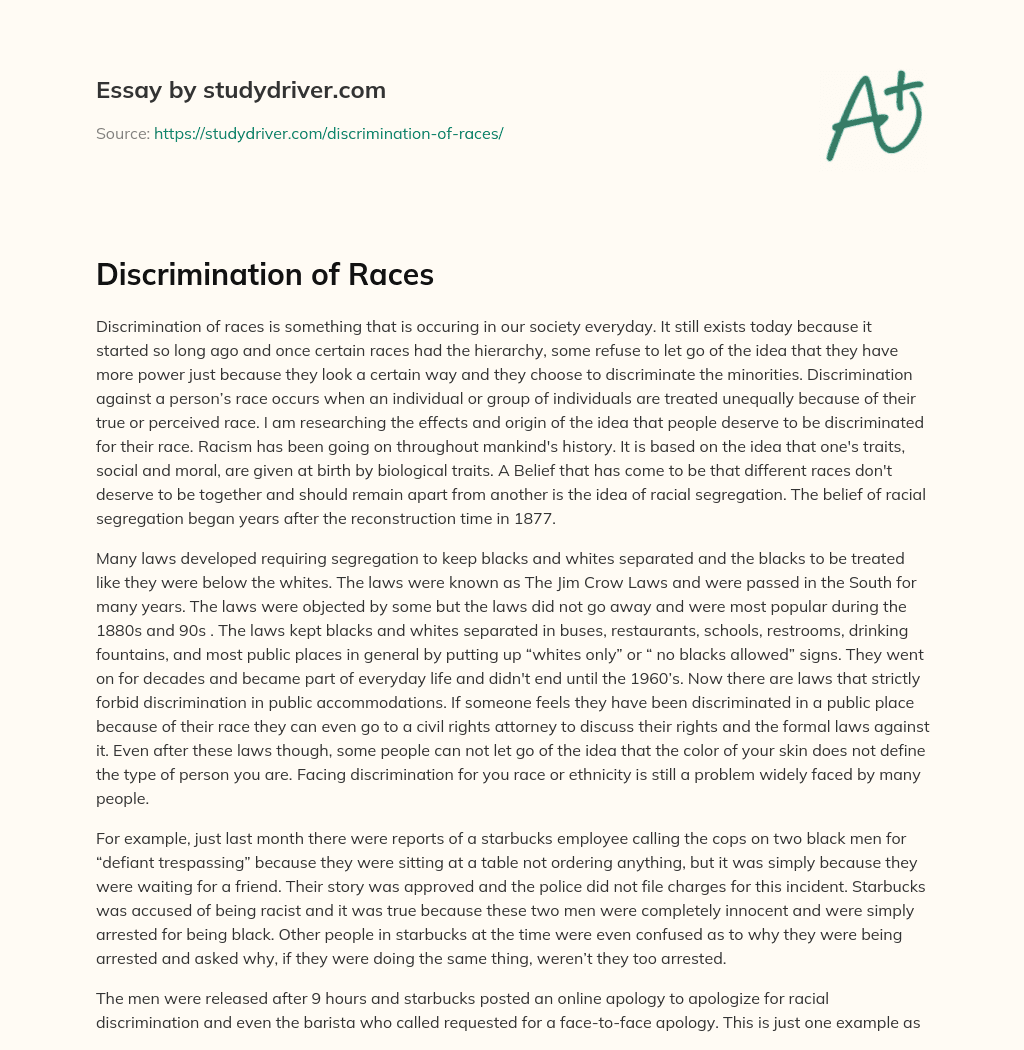 Discrimination of Races essay