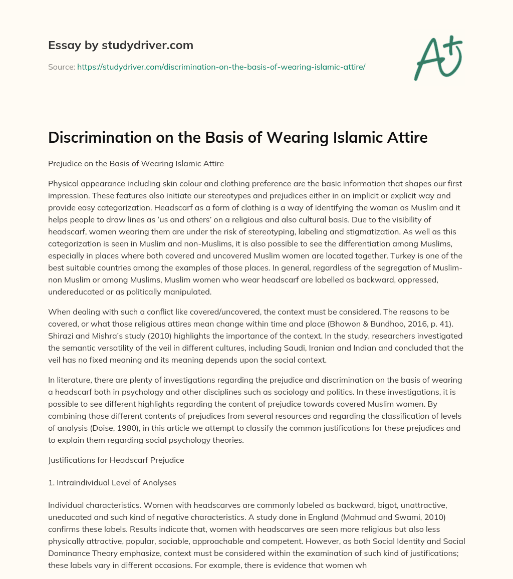 Discrimination on the Basis of Wearing Islamic Attire essay