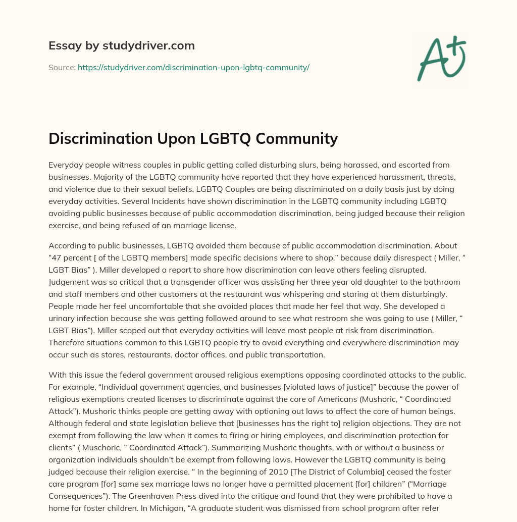 Discrimination Upon LGBTQ Community essay