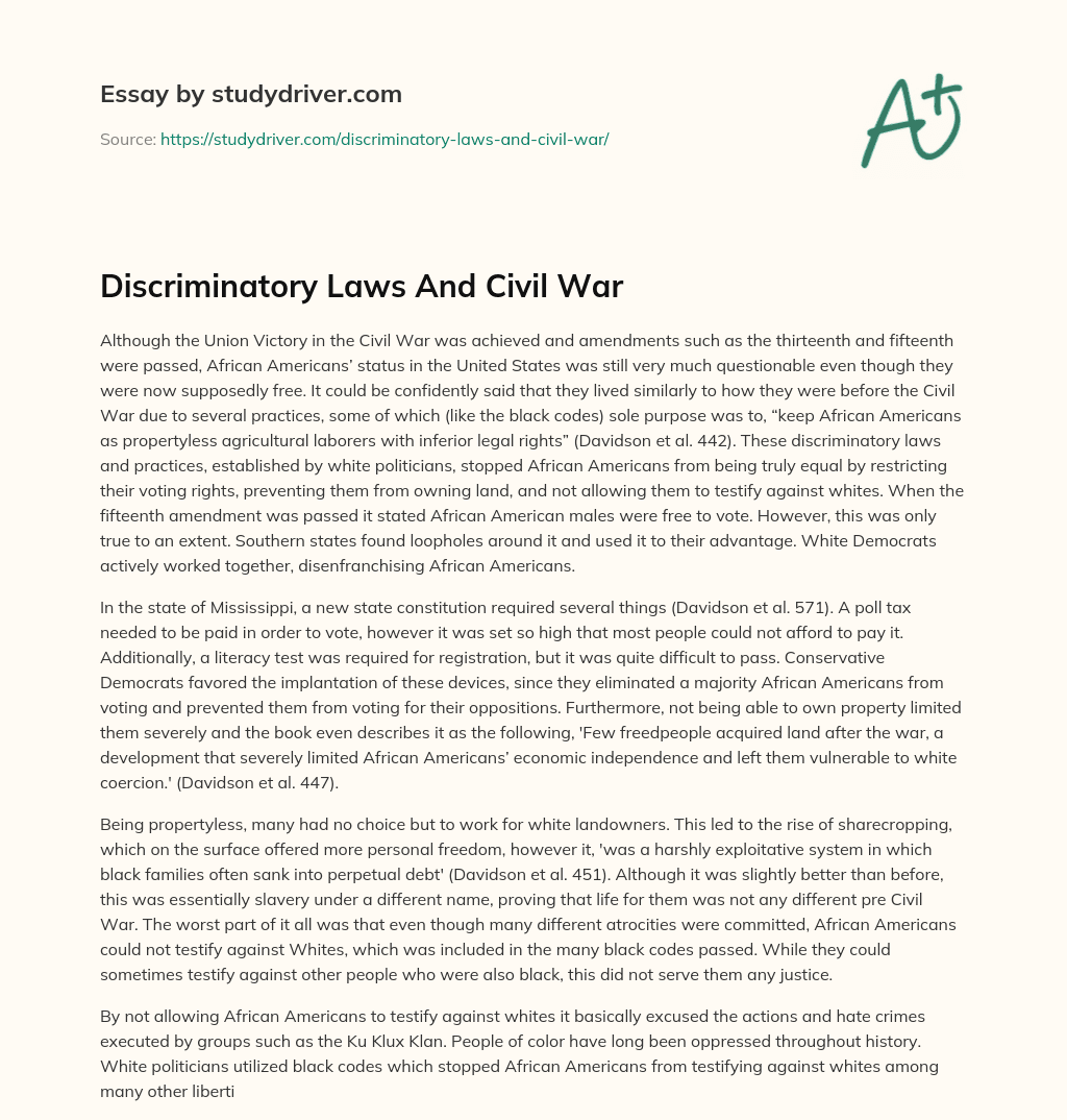 Discriminatory Laws and Civil War essay