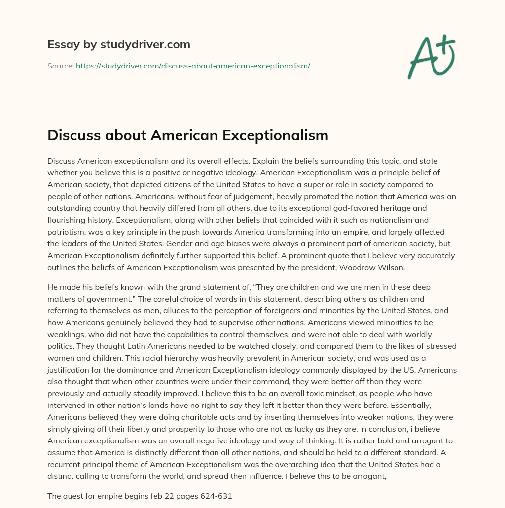 Discuss about American Exceptionalism essay