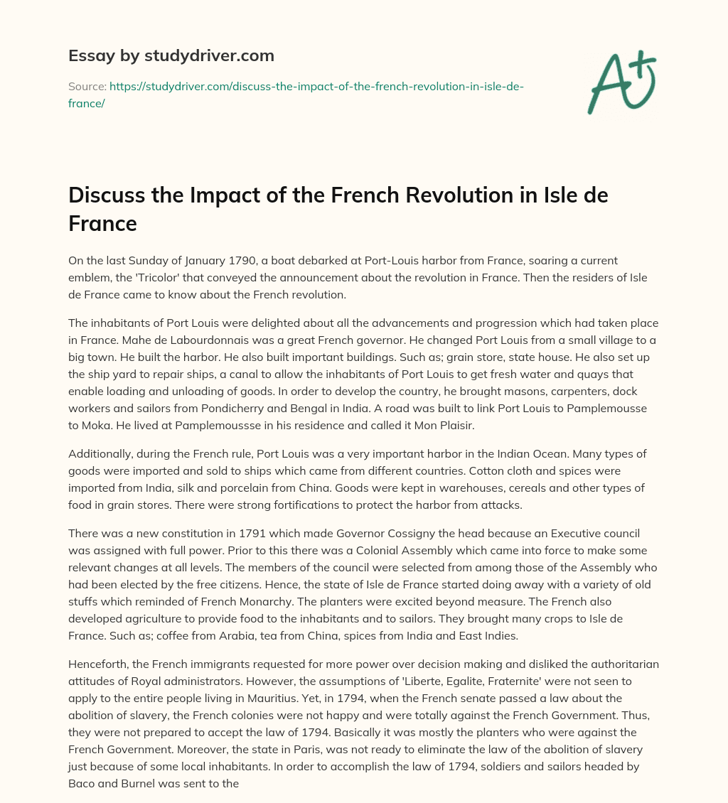 Discuss the Impact of the French Revolution in Isle De France essay