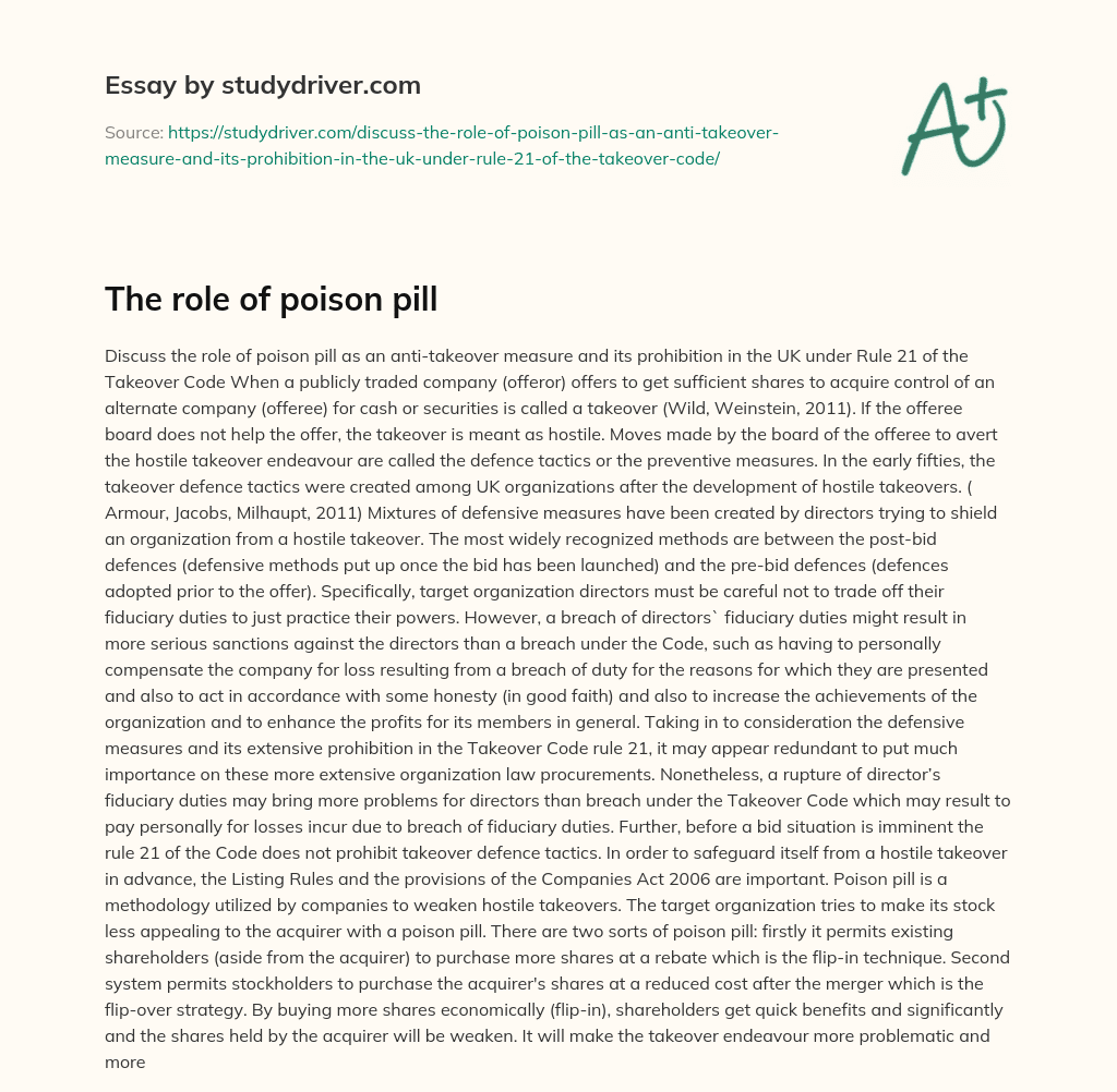 The Role of Poison Pill essay