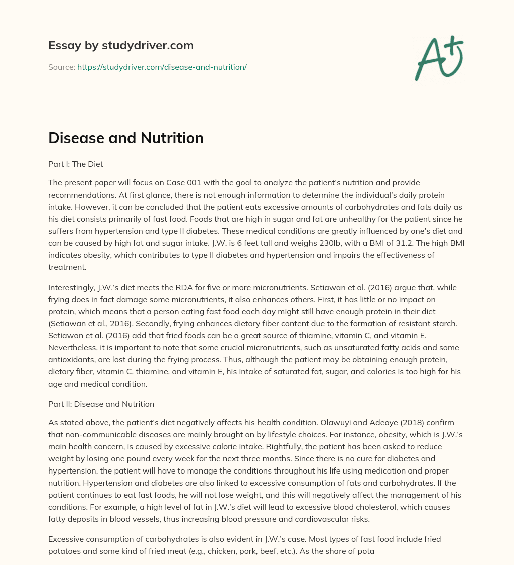 Disease and Nutrition essay