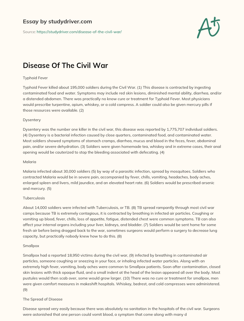 Disease of the Civil War essay