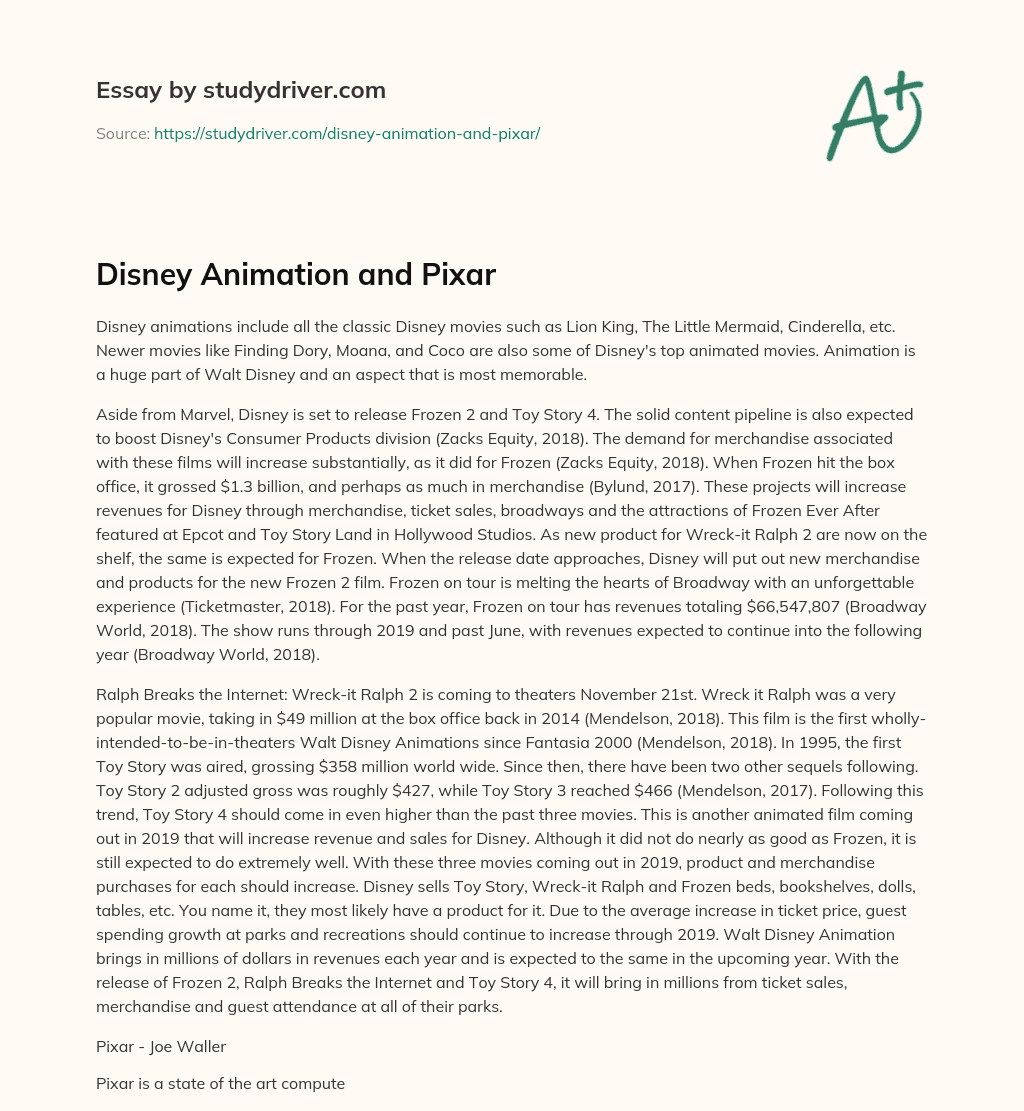 Disney Animation and Pixar essay
