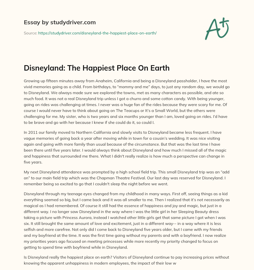 Disneyland: the Happiest Place on Earth essay