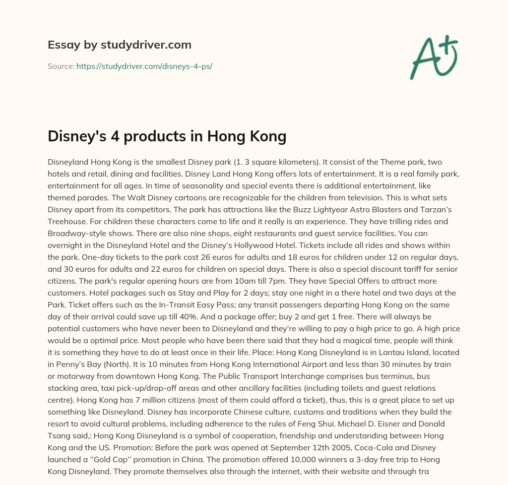 Disney’s 4 Products in Hong Kong essay