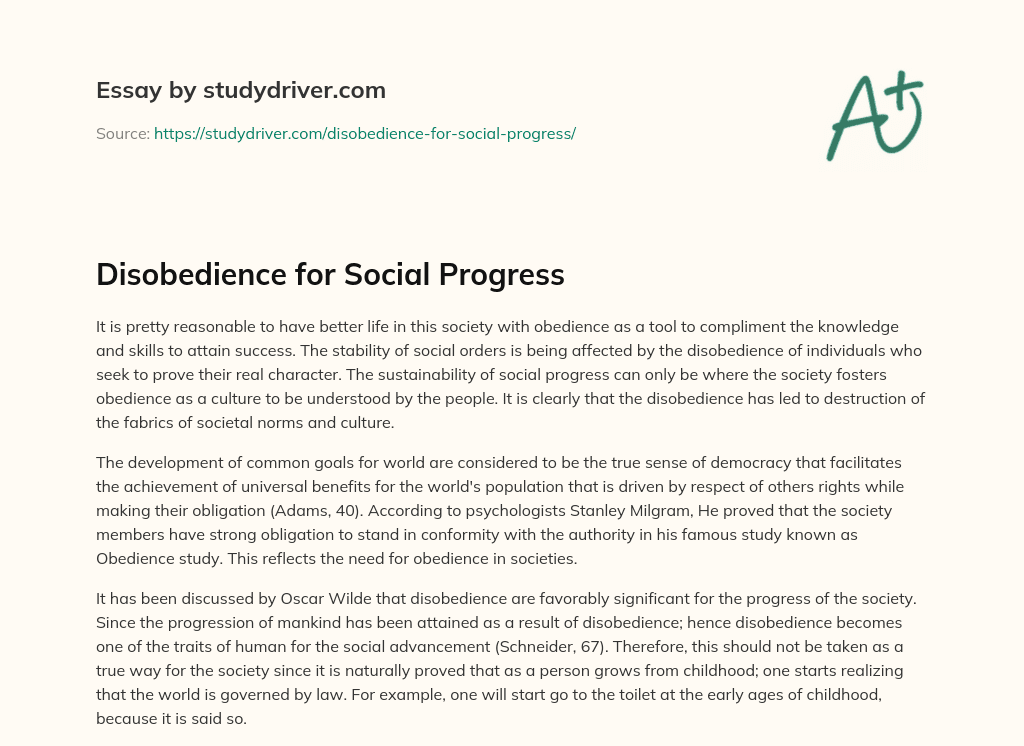 Disobedience for Social Progress essay