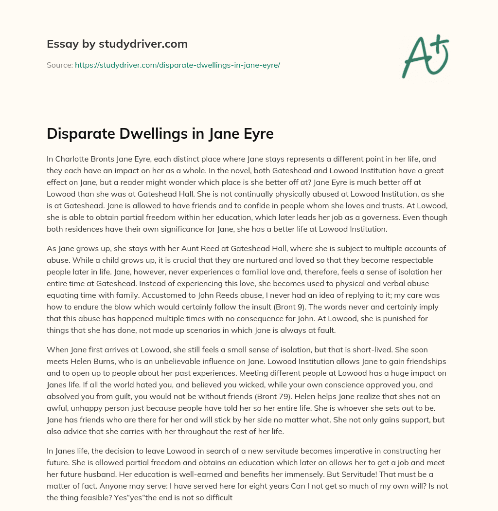Disparate Dwellings in Jane Eyre essay