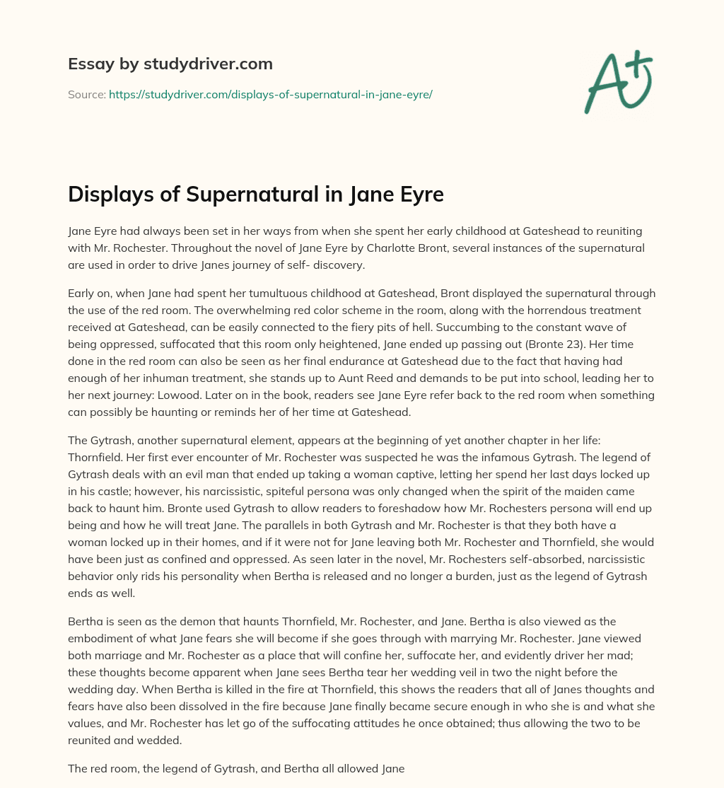 Displays of Supernatural in Jane Eyre essay