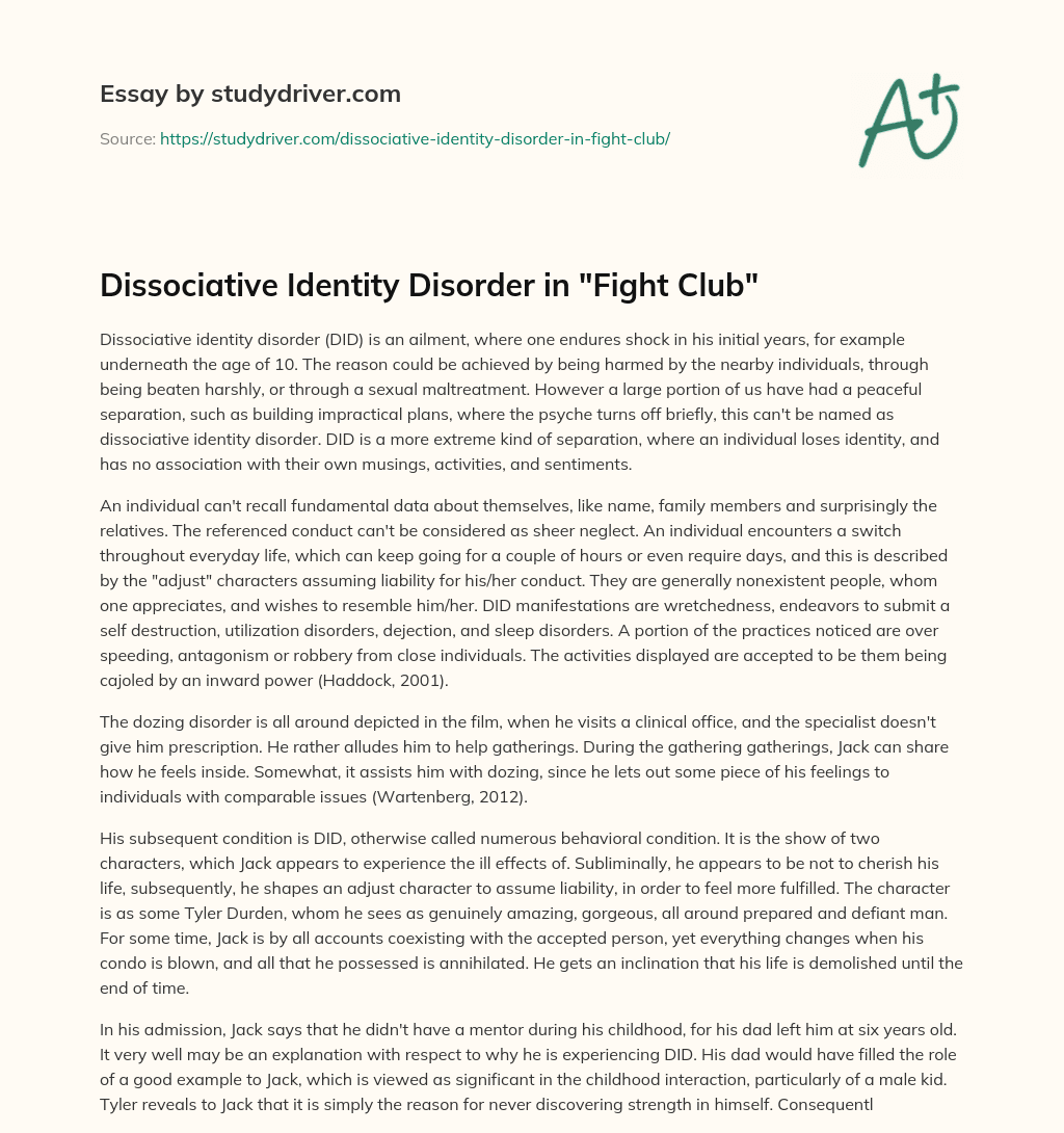 Dissociative Identity Disorder in “Fight Club” essay