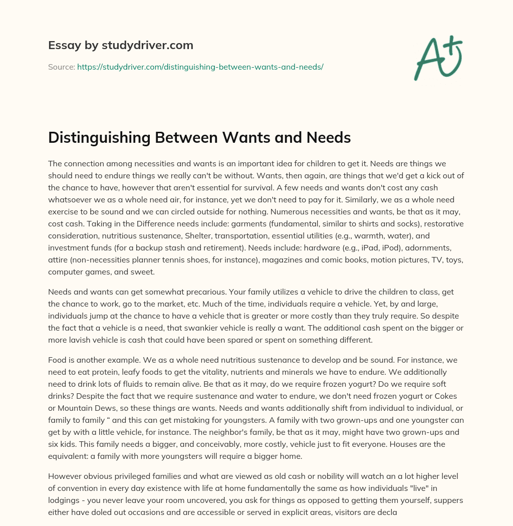 Distinguishing between Wants and Needs essay