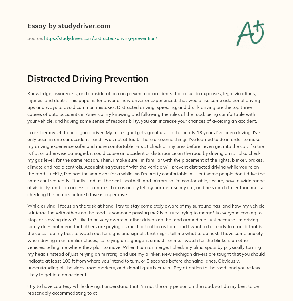 Distracted Driving Prevention essay