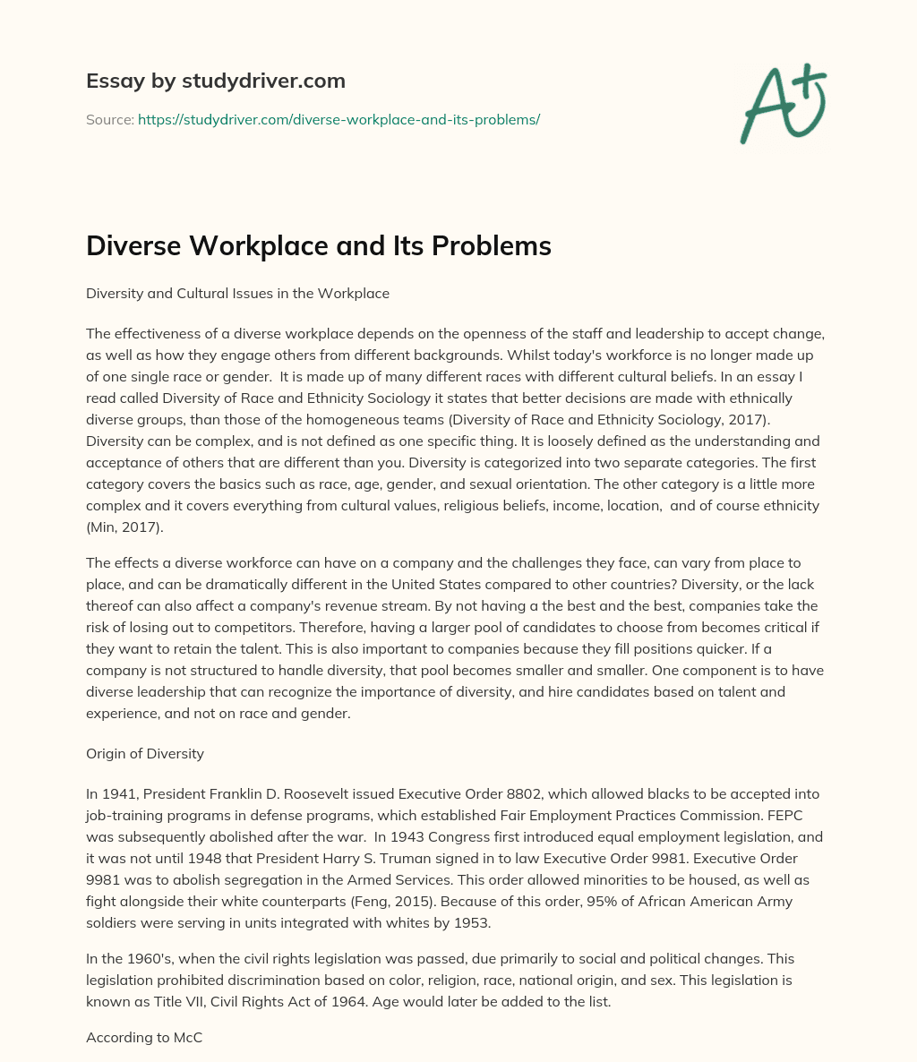 Diverse Workplace and its Problems essay