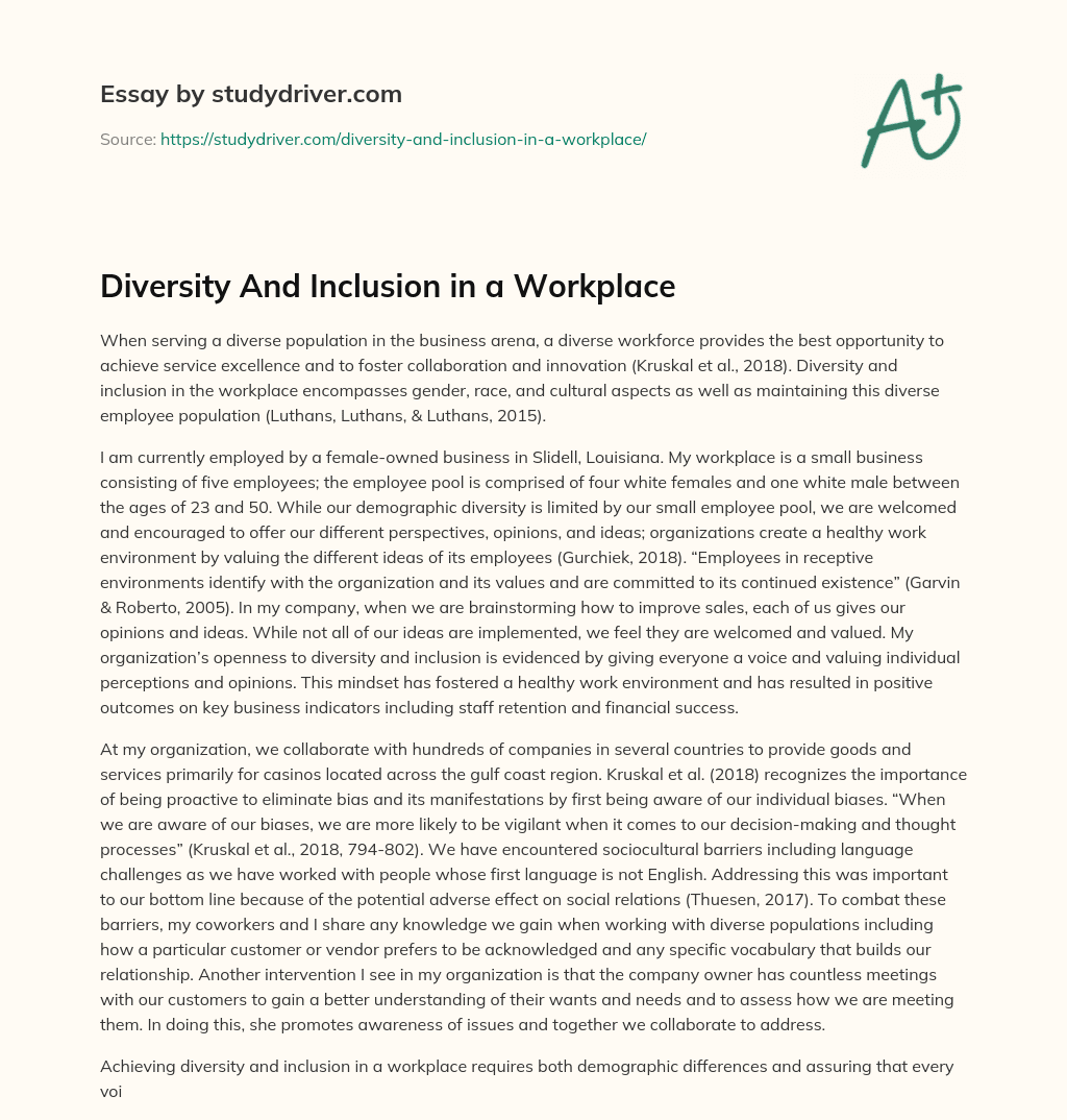 Diversity and Inclusion in a Workplace essay