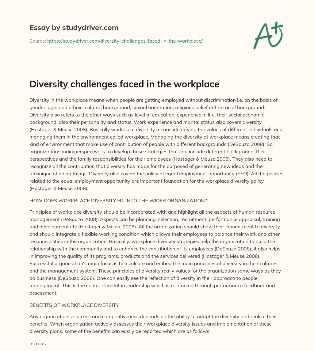 Diversity Challenges Faced in the Workplace essay
