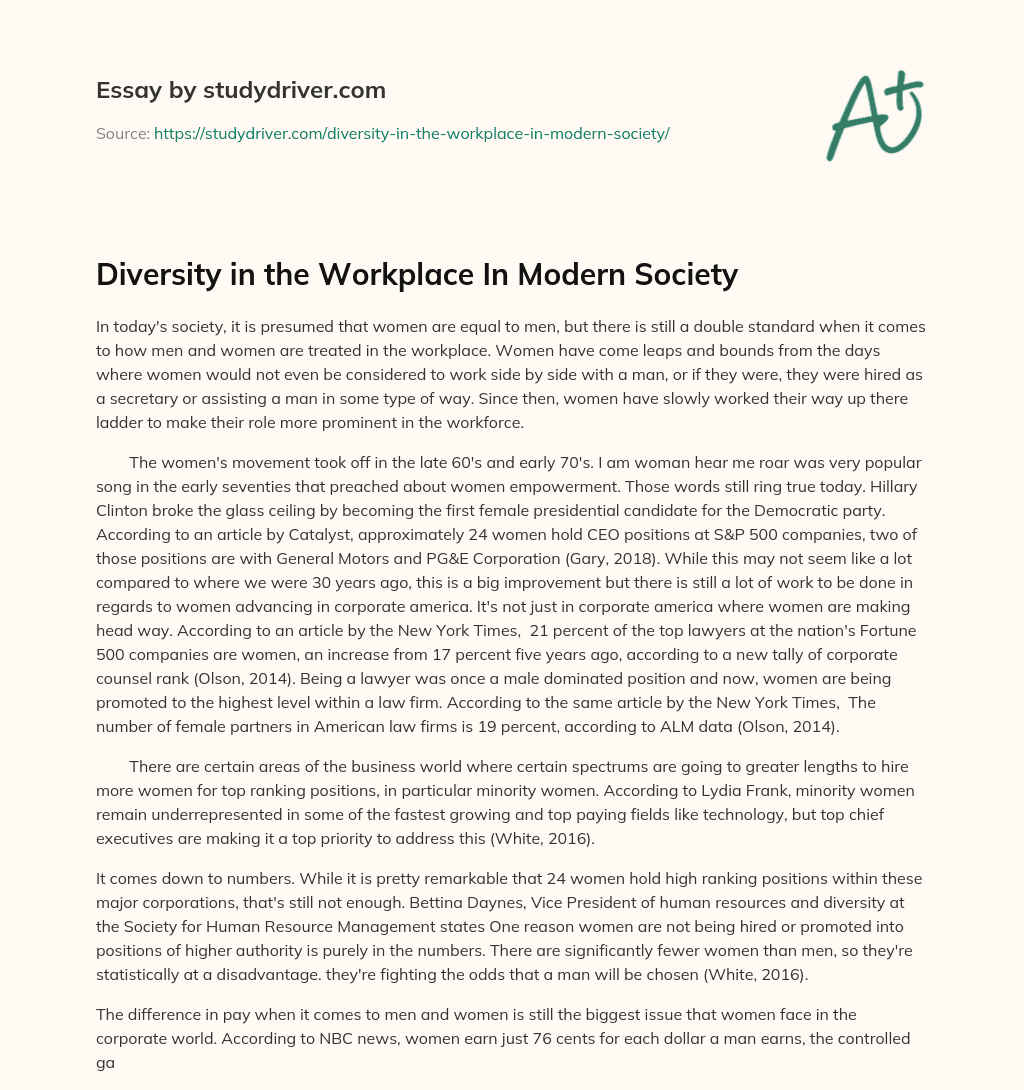 Diversity in the Workplace in Modern Society essay