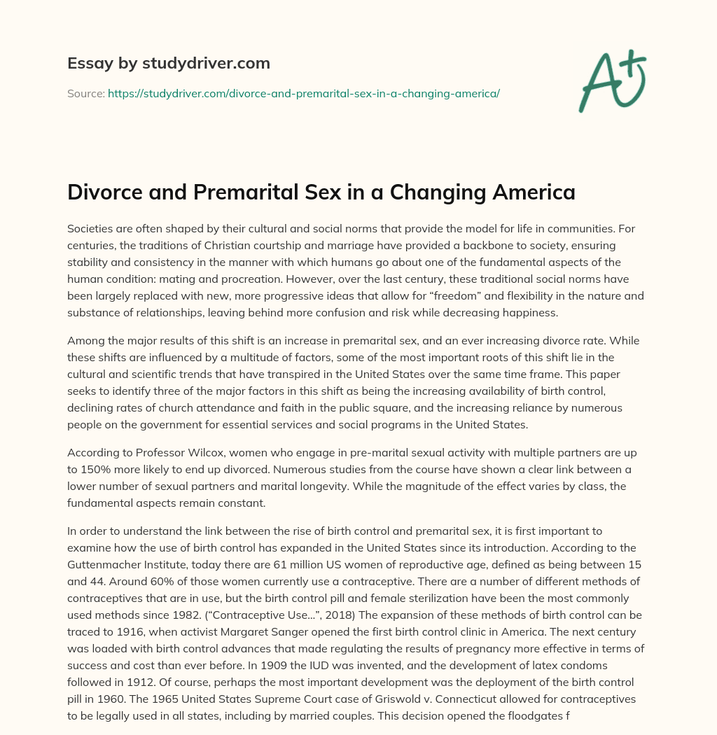 Divorce and Premarital Sex in a Changing America essay