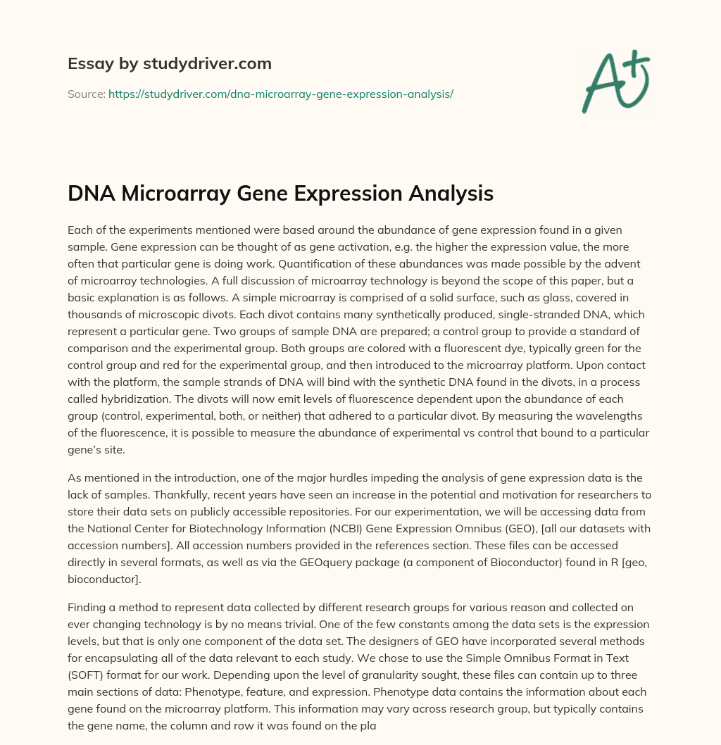 DNA Microarray Gene Expression Analysis essay