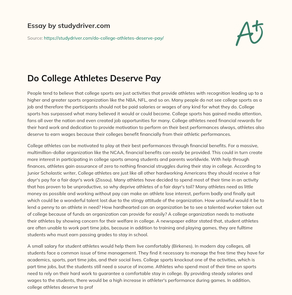 Do College Athletes Deserve Pay essay