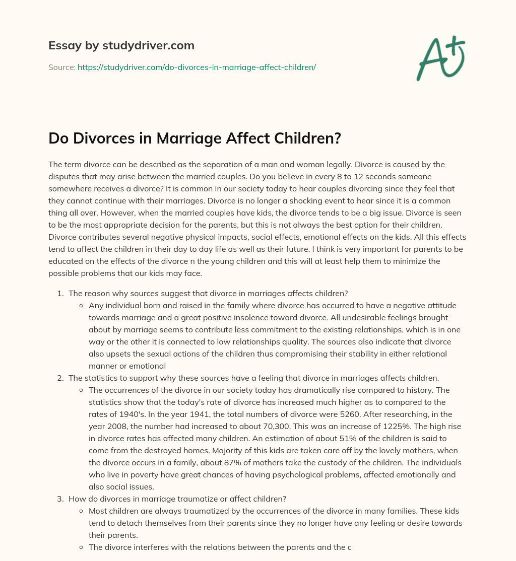 Do Divorces in Marriage Affect Children? essay