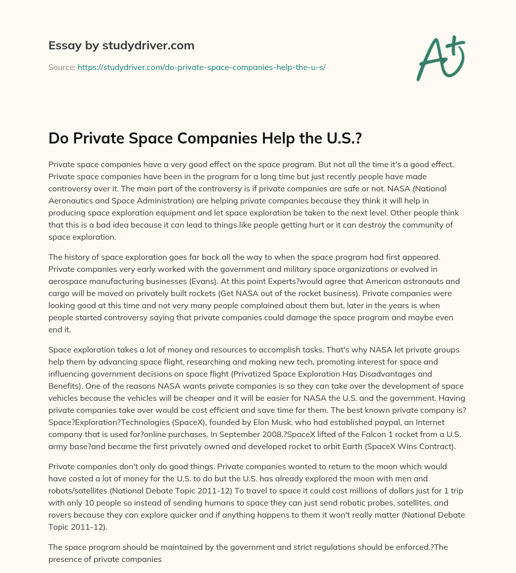 Do Private Space Companies Help the U.S.? essay