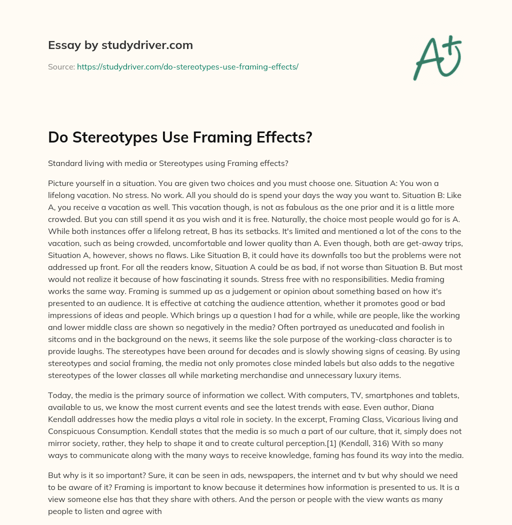 Do Stereotypes Use Framing Effects? essay