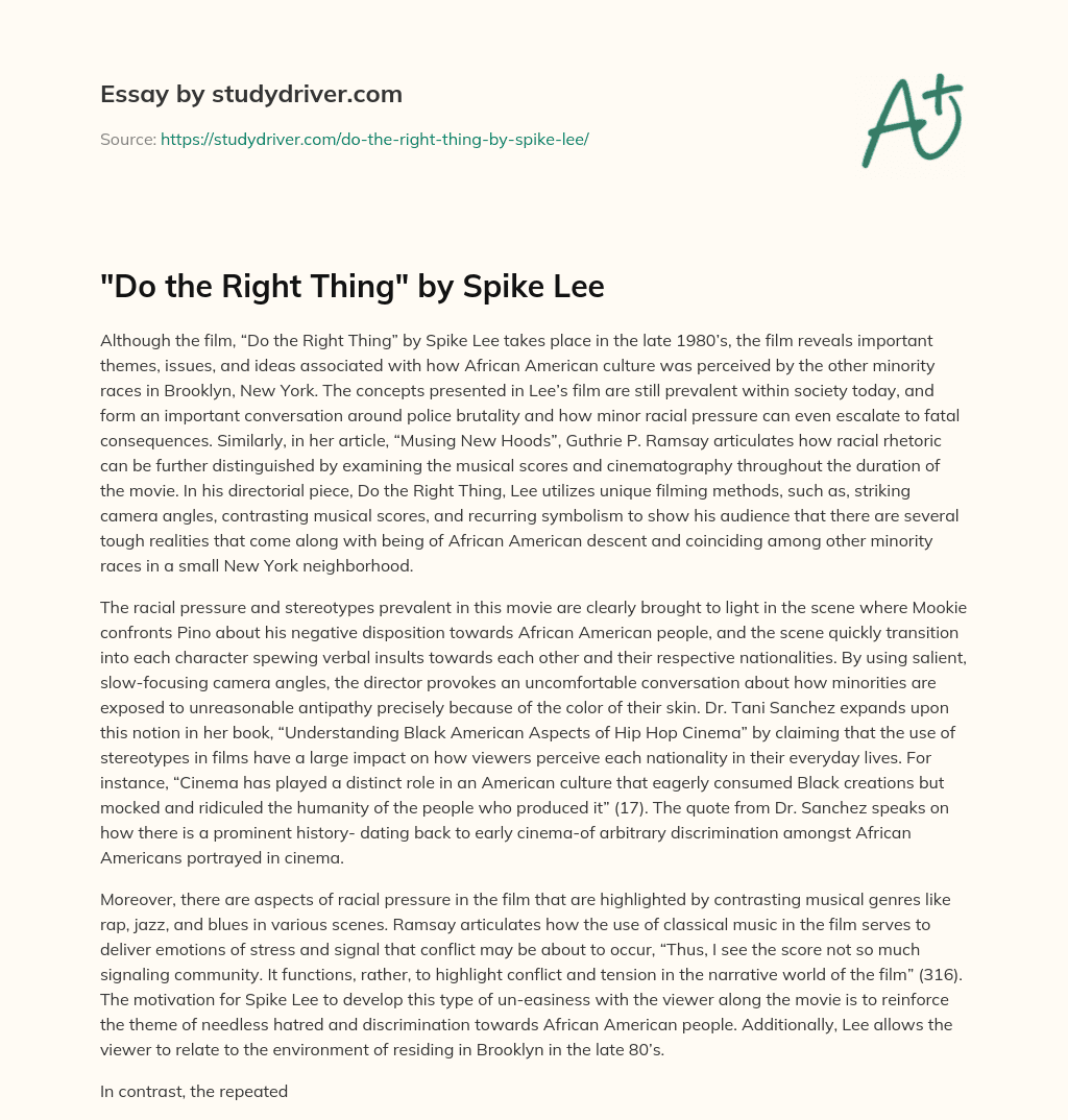 “Do the Right Thing” by Spike Lee essay