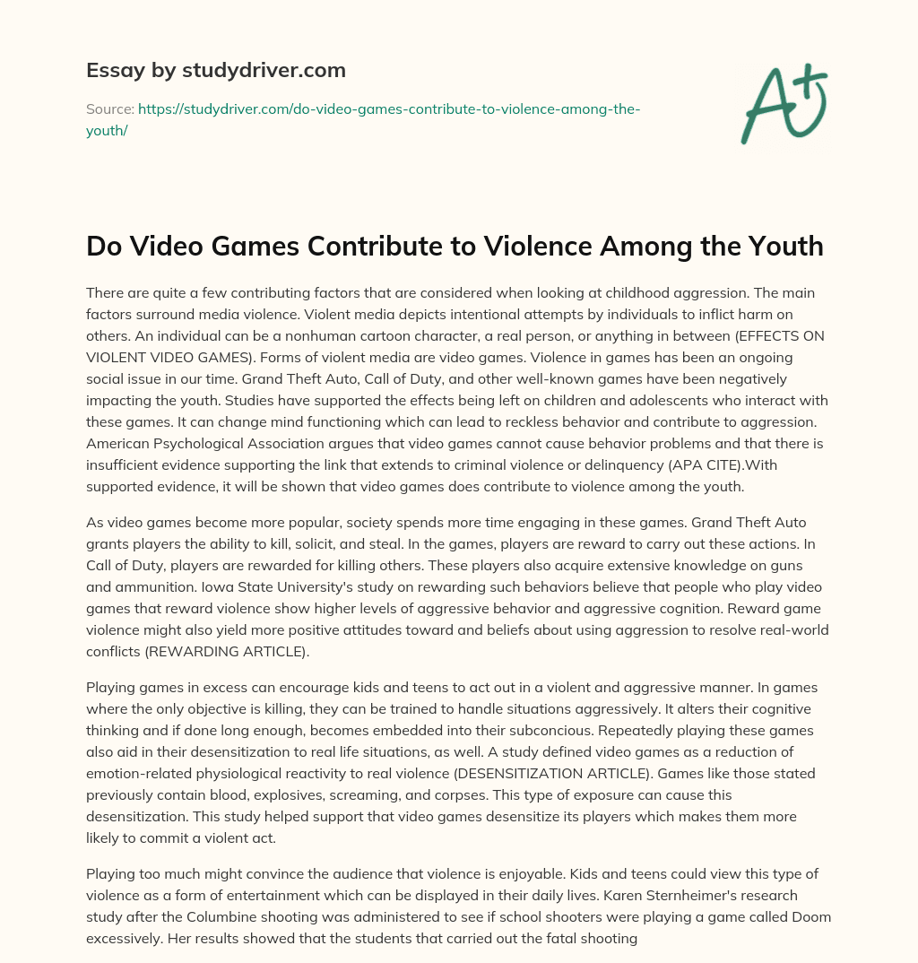 Do Video Games Contribute to Violence Among the Youth essay