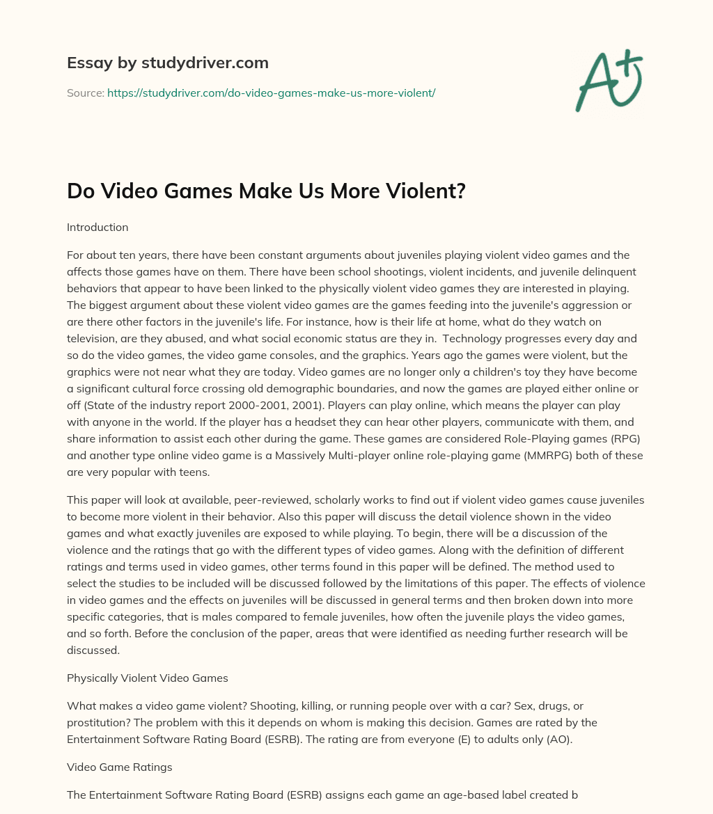 Do Video Games Make Us more Violent? essay