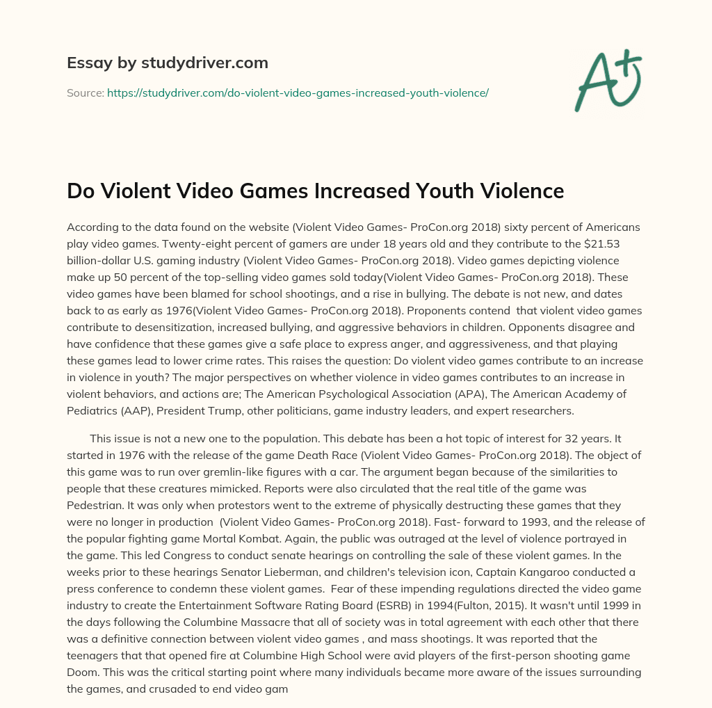Do Violent Video Games Increased Youth Violence essay