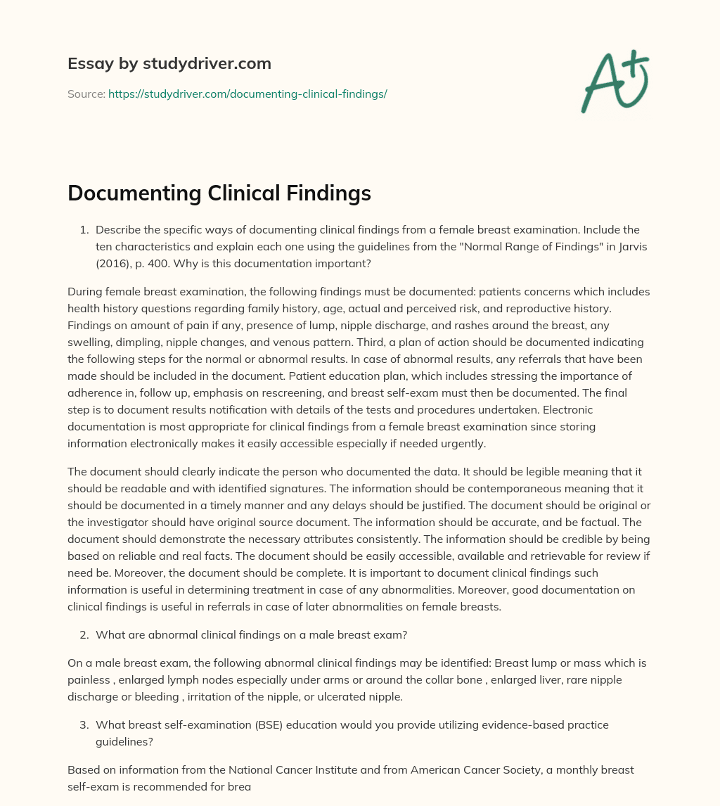 Documenting Clinical Findings essay