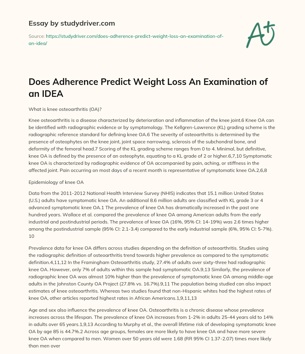 Does Adherence Predict Weight Loss an Examination of an IDEA essay