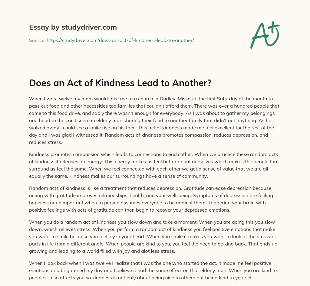 Does an Act of Kindness Lead to Another? essay